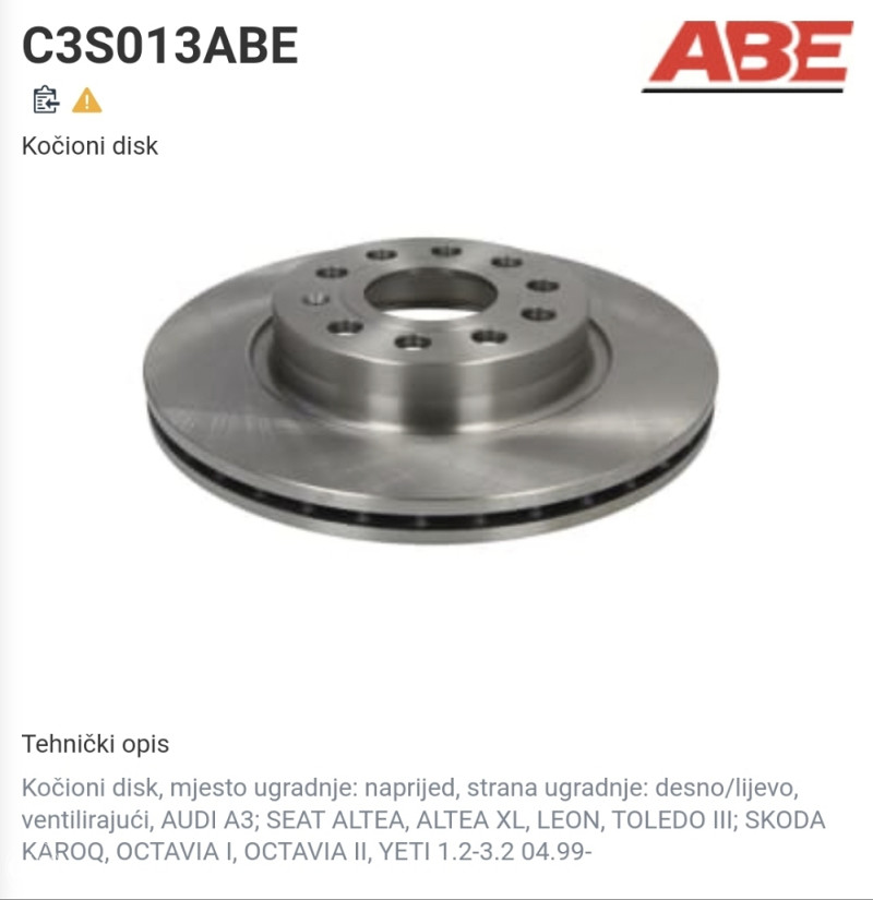 Prednji disk ABE seat altea xl leon toledo III Diskovi Pločice OLX ba