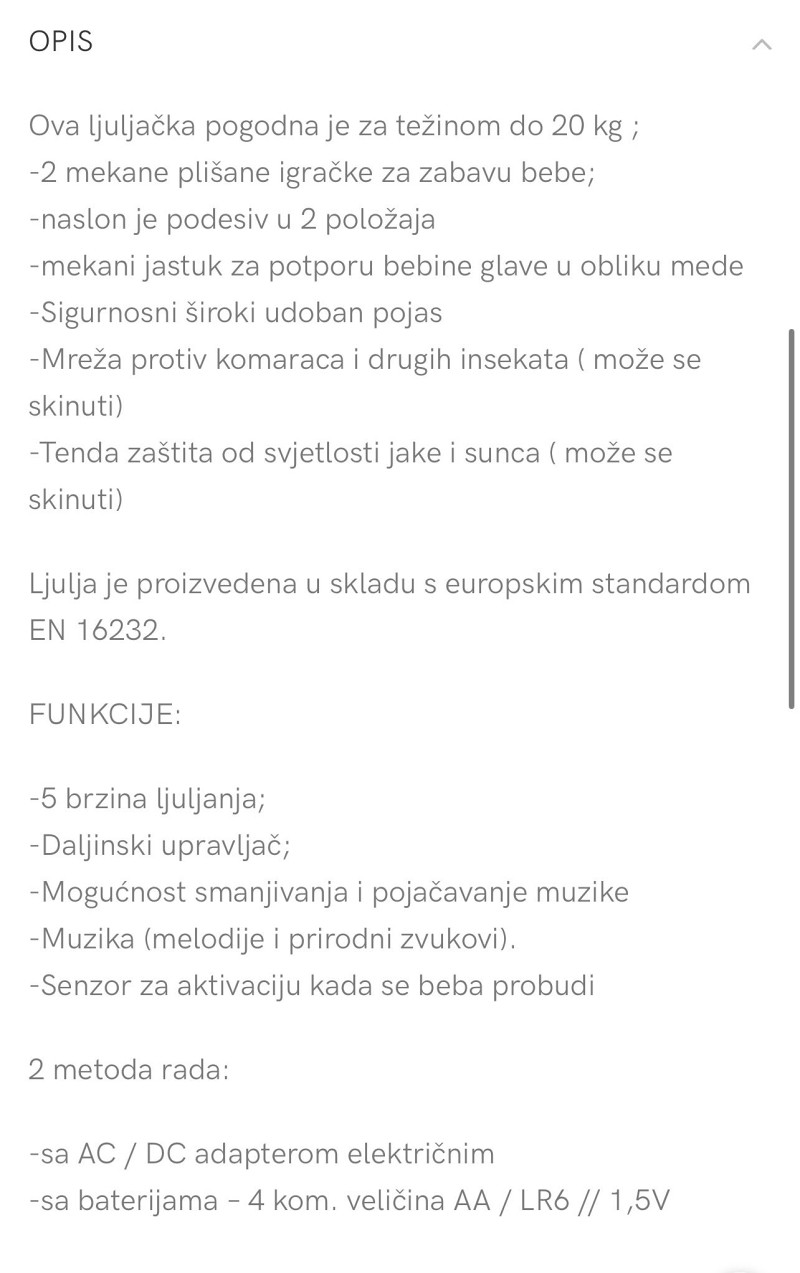 Elektricna Ljulja Ljuljacka Za Bebe Le Aljke Sjedalice Olx Ba