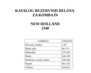 New Holland 1540 kombajn - Katalog dijelova