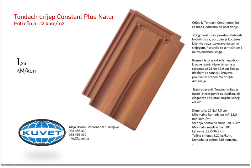Crijep Tondach Constant Plus Engoba Natur (12 kom/m2)