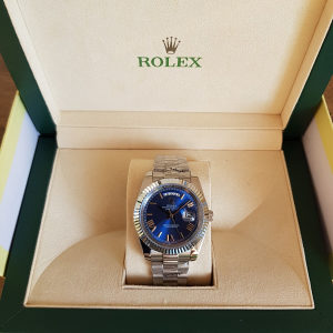 Rolex Day-Date Silver Blue 18K White Gold President