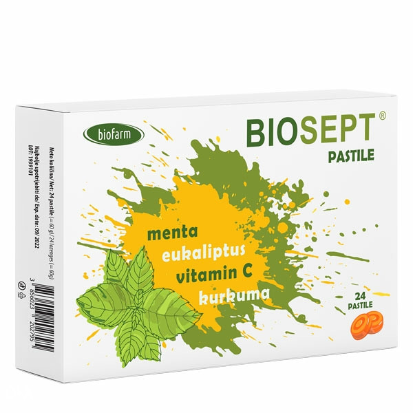 BIOSEPT pastile -Menta+eukaliptus+kurkuma+vit C (a24)