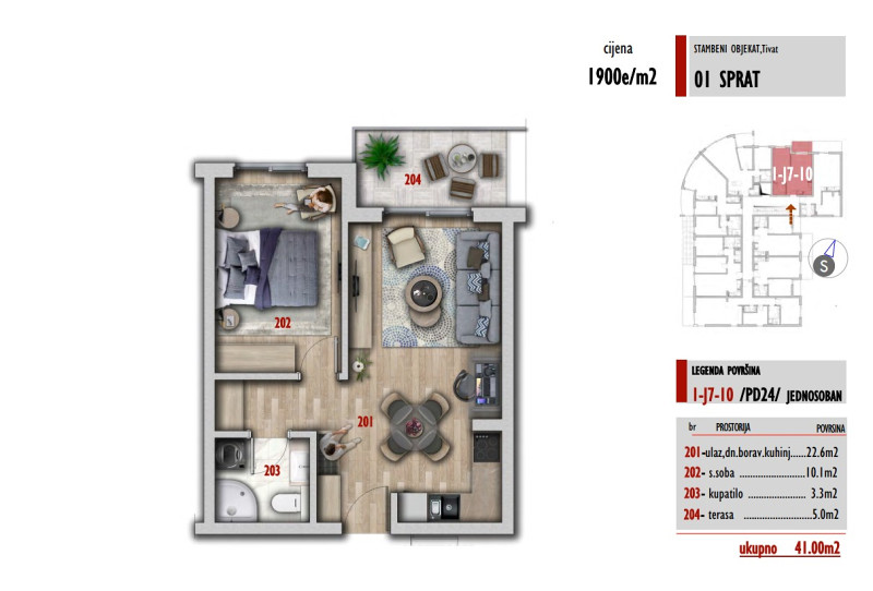 Lux stanovi Tivat kraj Marine Porto Montenegro 41m2 Stanovi i