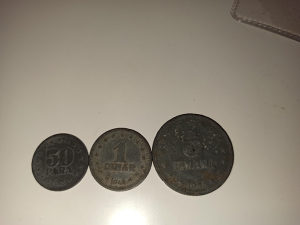 Jugoslavija tri kovanice 1945 godina cink 50 para 1d 2d