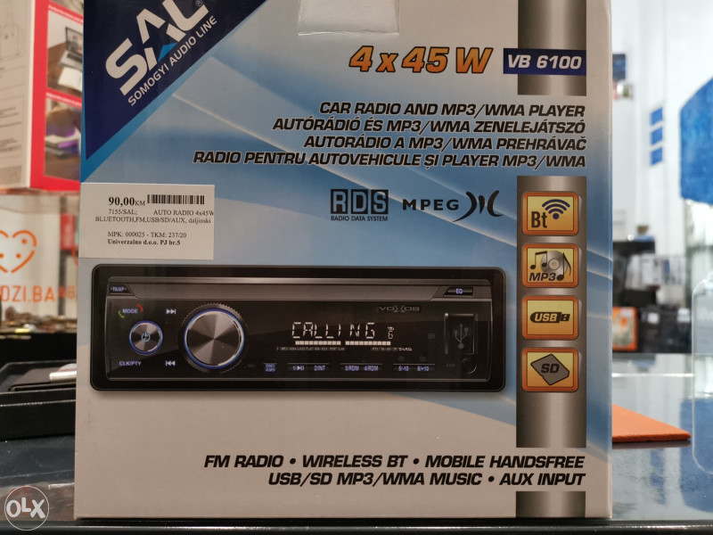 SAL VB 6100 Bluetooth auto hifi USB/SD/AUX/RDS 4X45W