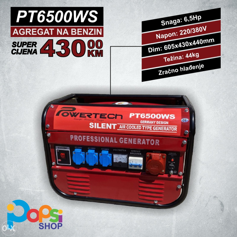 Tihi generator na špagu, benzin 6,5KS - Powertech