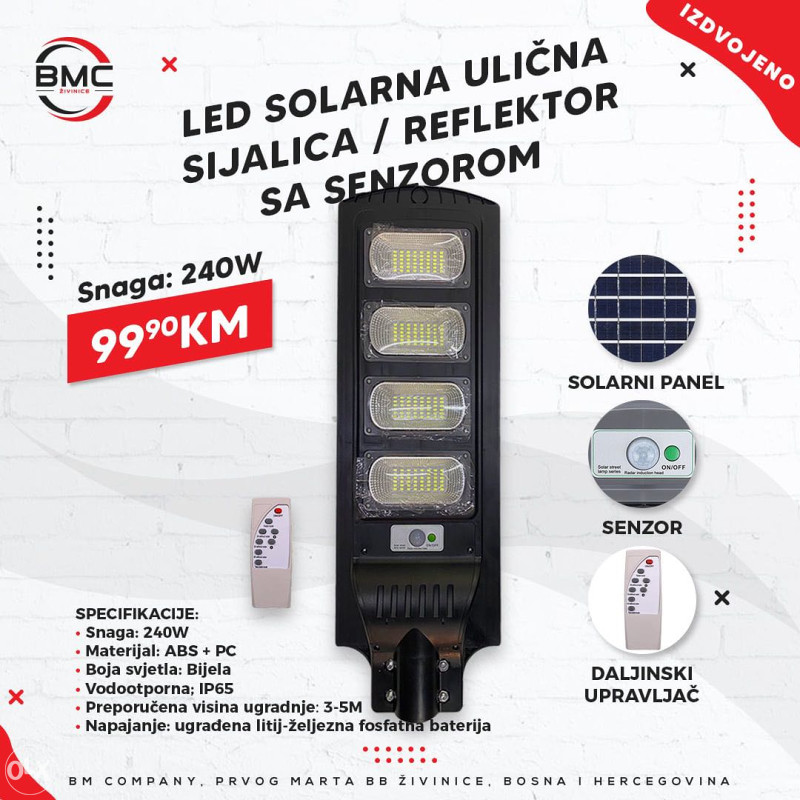 Led solarni reflektor 240w (ulicna svjetiljka)