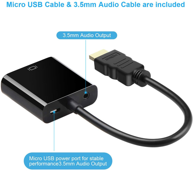 HDMI to VGA Adapter, slika zvuk, audio