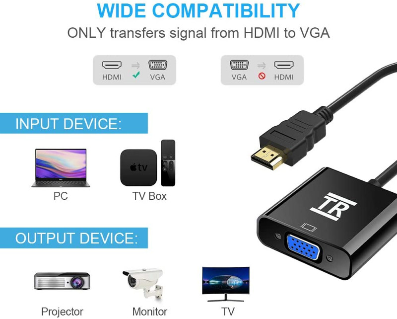 HDMI to VGA Adapter, slika zvuk, audio