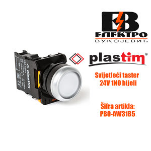 Svijetleći taster  24V 1N0 bijeli Plastim