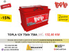 AKUMULATOR TOPLA 12V 75Ah 750A **AKCIJA**