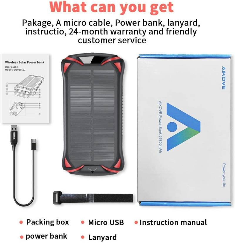 Aikove Wireless Powerbank 10W 30000mAh PD 18W Solar Power Bank OLX.ba