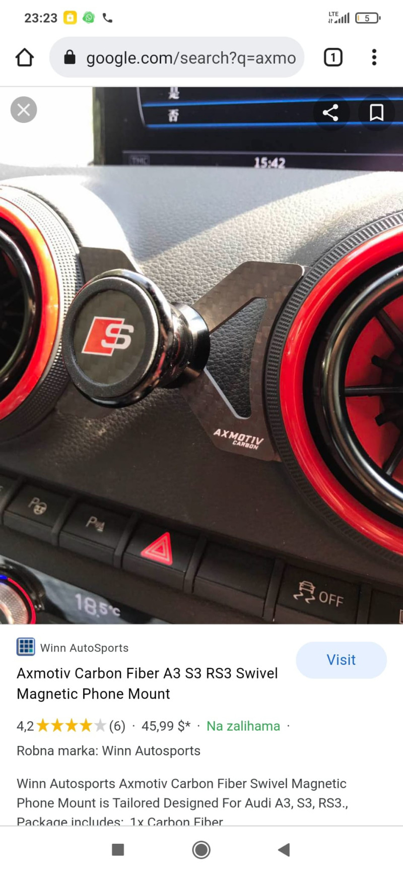 Axmotiv KARBON magnetni držač mobitela Audi A3/ S3/ RS3