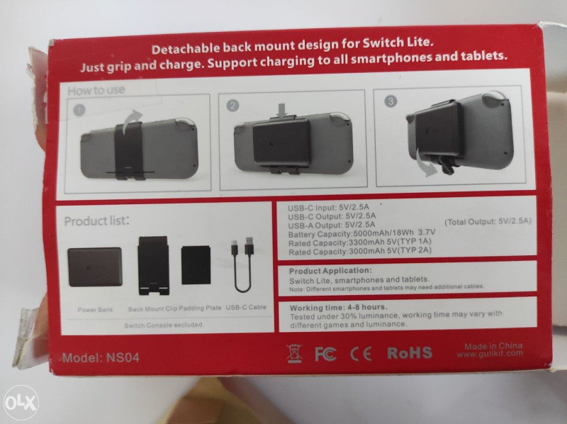 5000mAh Detachable Power Bank za Nintendo Switch Lite
