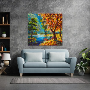Canvas slika - Planinska rijeka, Jesen, Drveće, Ulje