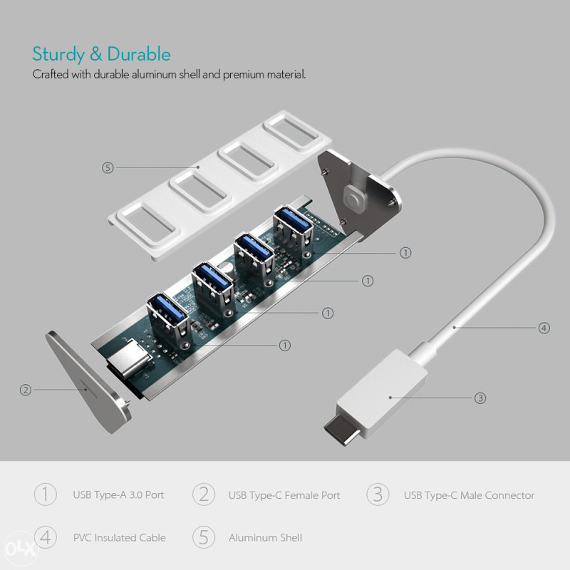 DC20 Aluminum Type-C to USB 3.0 Hub Adapter