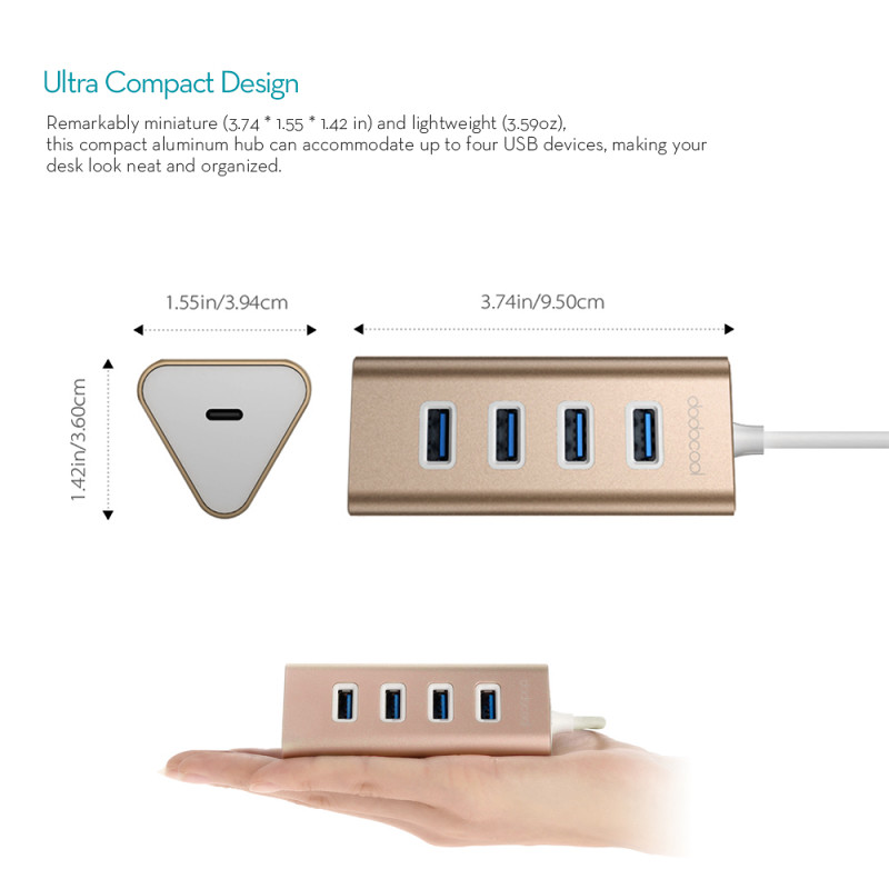 DC20 Aluminum Type-C to USB 3.0 Hub Adapter
