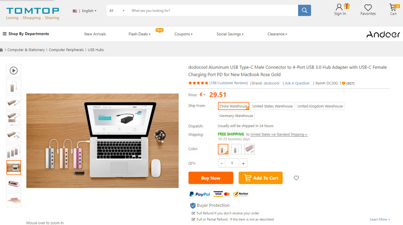 DC20 Aluminum Type-C to USB 3.0 Hub Adapter