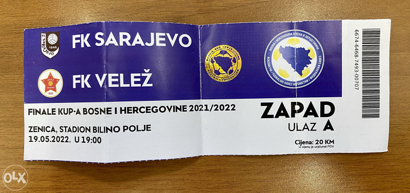 Karta Sarajevo - Velež finale kup-a