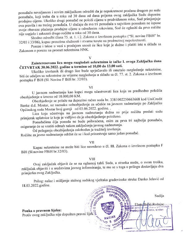 stan i kuća u Mostaru SUDSKA PRODAJA