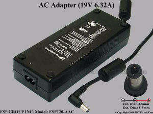 ADAPTER ASUS TOSHIBA 19V 6,32A 120W 5,5 x 2,5 x 10,5 mm