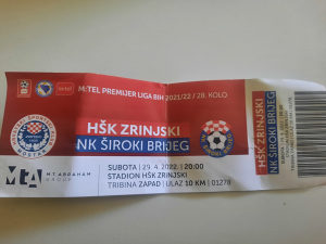 Ulaznica Zrinjski Široki Brijeg odigrana 29.04.2022.