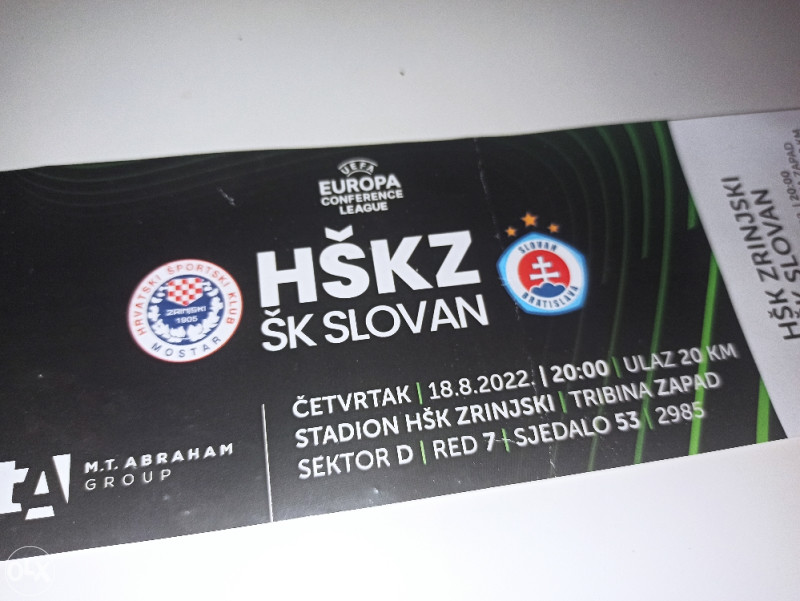 Ulaznica Zrinjski - Slovan Bratislava UEFA Conference l