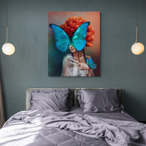 Canvas slika - Djevojka sa leptirom, cvijetom