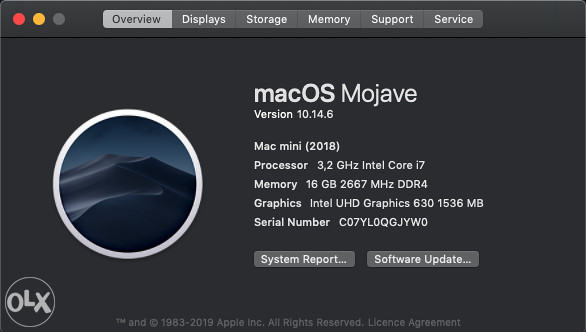 Apple Mac Mini i7 8.gen/16GB RAM/256GB PCIe SSD