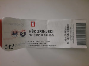 Ulaznica Zrinjski  Široki Brijeg odigrana 05.10.2022.