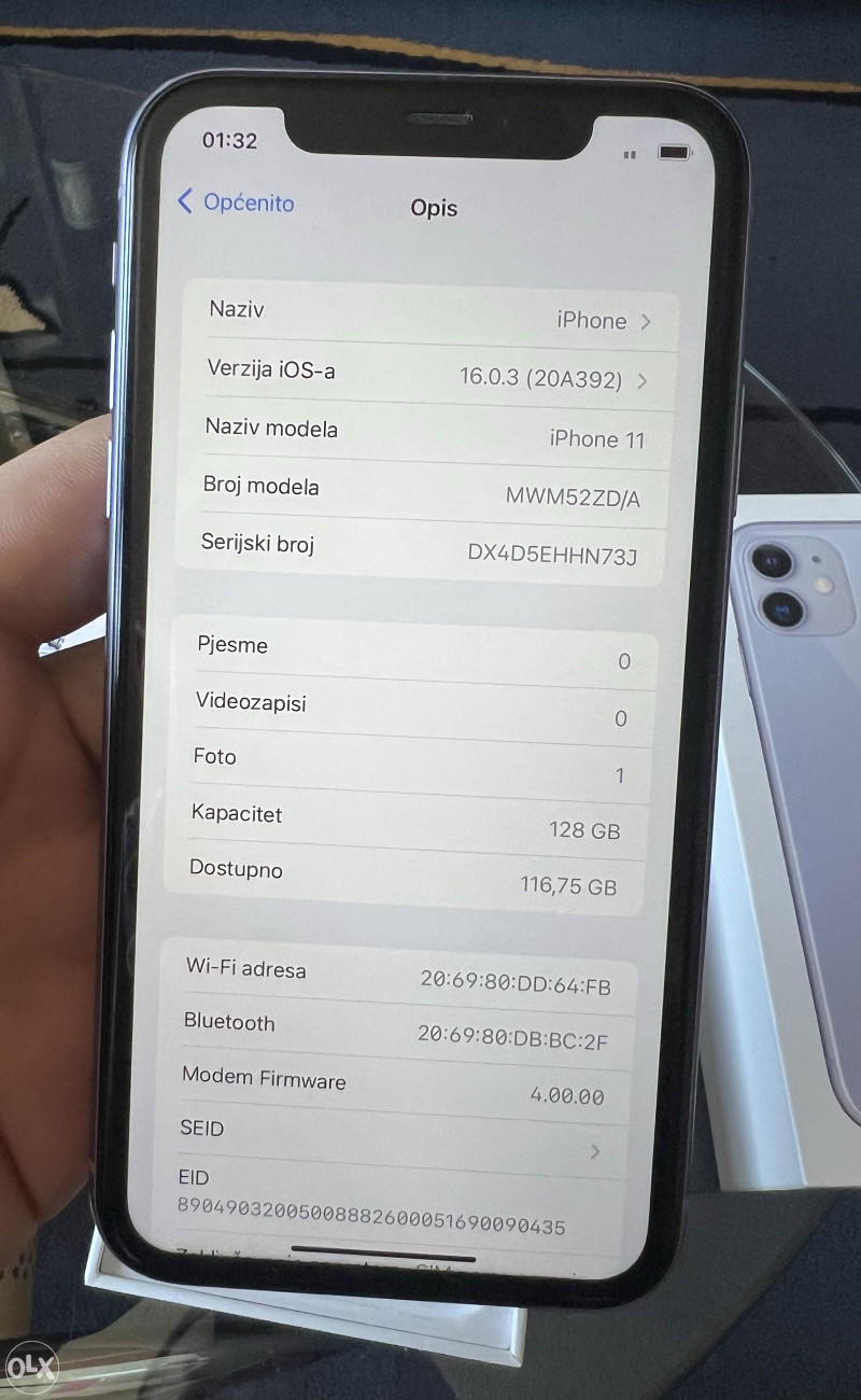 Iphone 11 Purple 128 giga. Stanje kao novo! Cijena 790KM