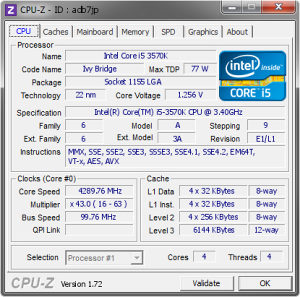 Intel I5 3570k 3.40 ghz