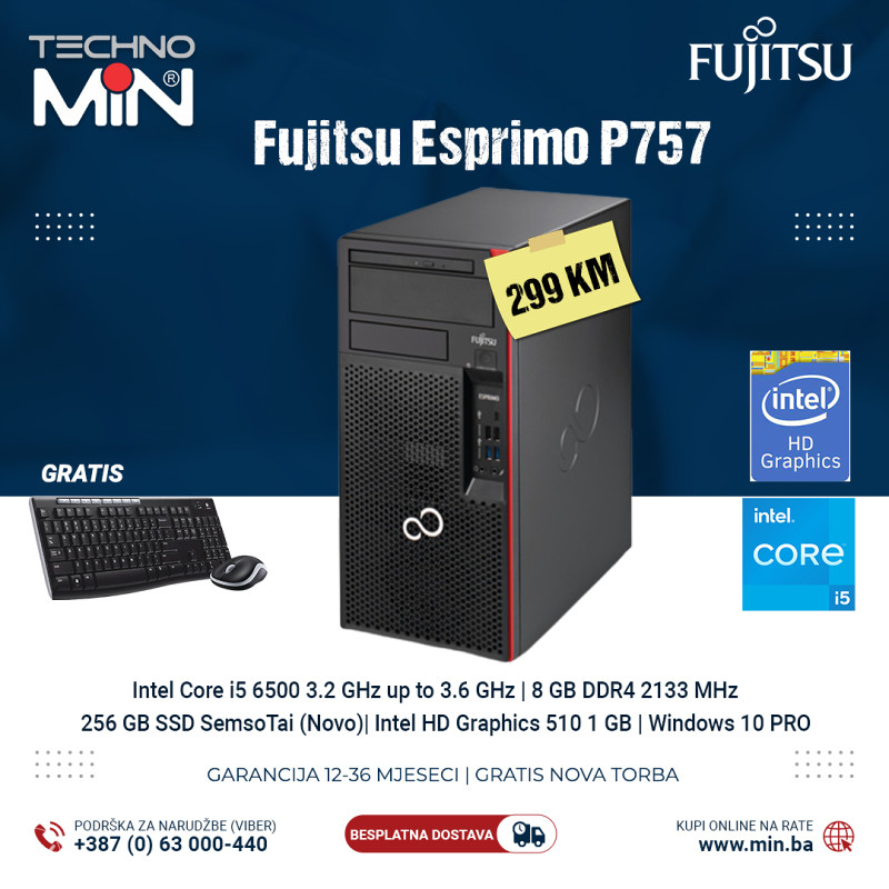 Fujitsu Esprimo P757 Tower,i5 6500 3.2/8/256+500/CAM