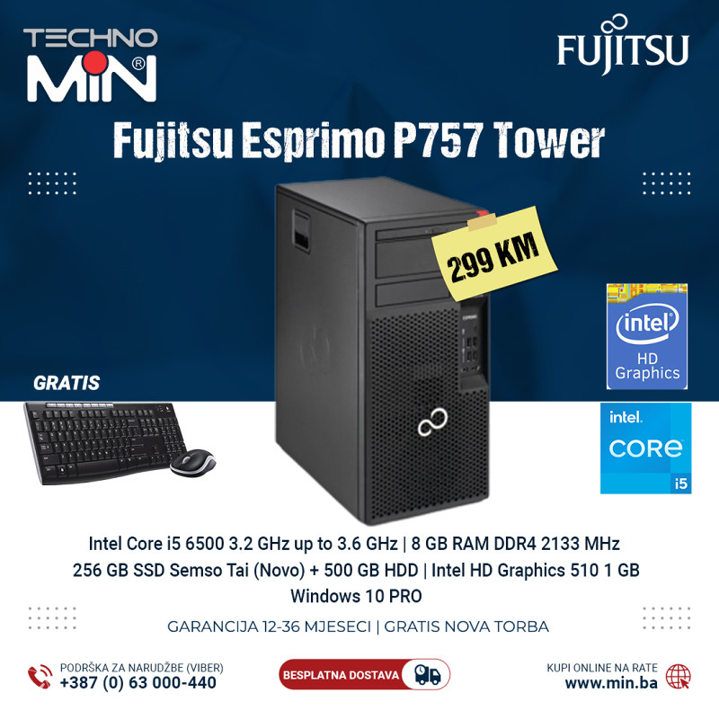 Fujitsu Esprimo P757 Tower,i5 6500 3.2/8/256+500/CAM