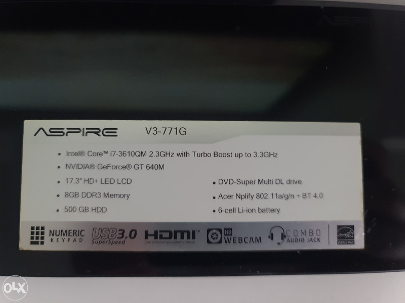 Gaming laptop Acer core i7 8GB RAM 17.3" 2GB graf