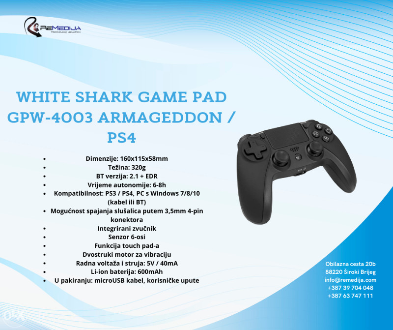 WHITE SHARK GAME PAD GPW-4003 ARMAGEDDON / PS4 - Džojstik/Gamepad  kontroleri 