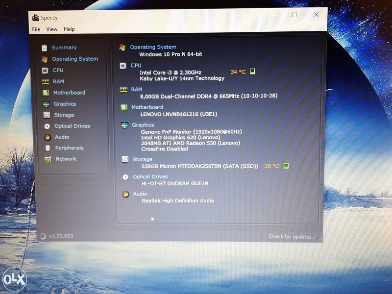 Laptop Lenovo i3-7020/8GB DDR4/256GB/2GB ATI 530