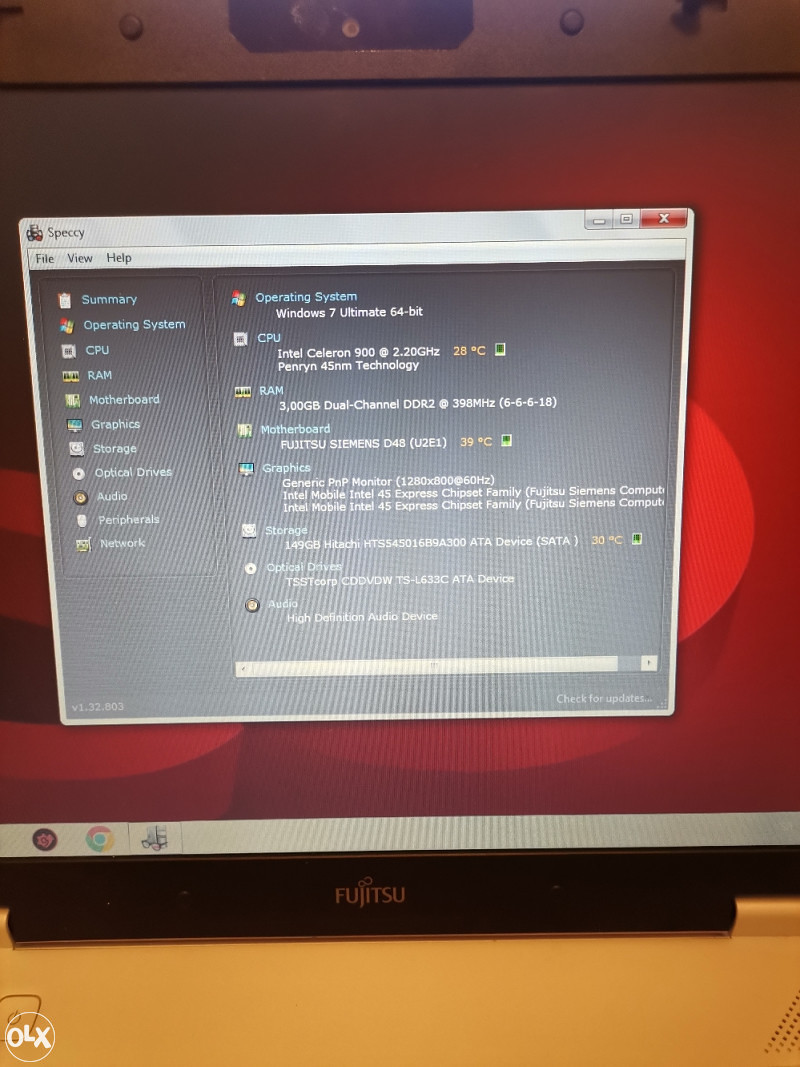 Laptop Fujitsu / Intel / 3gb/ 15.4 led/ Bat 30min