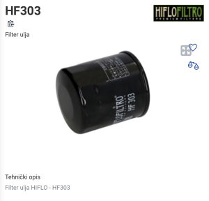 Filter ulja moto motor hf 303 kawasaki itd