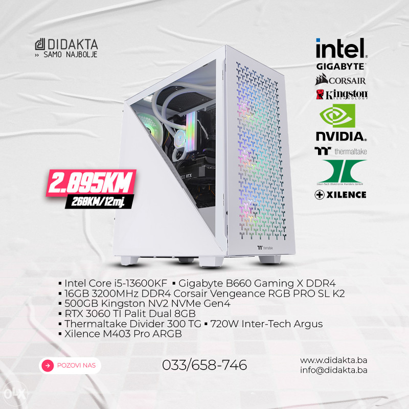 Gaming PC i513600KF; RTX 3060 TI; 16GB; 500GB Kompjuteri Desktop